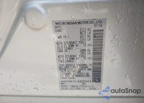 2016 Nissan Rogue Sv from USA, damaged, VIN 5N1AT2MV3GC889944
